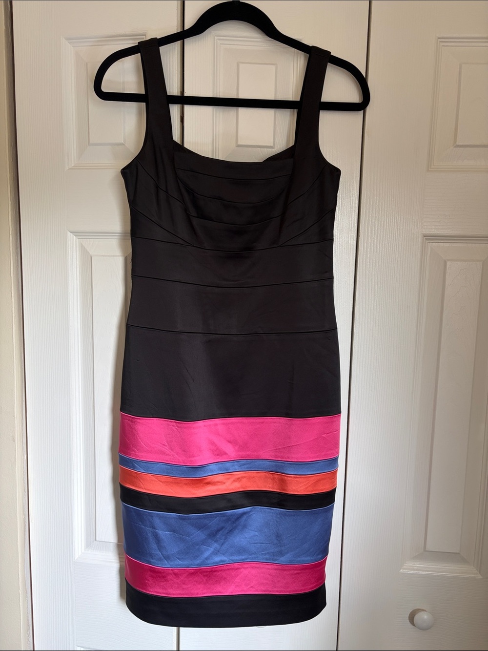 Jax Black Midi Dress with Pink, Blue & Orange Stripes